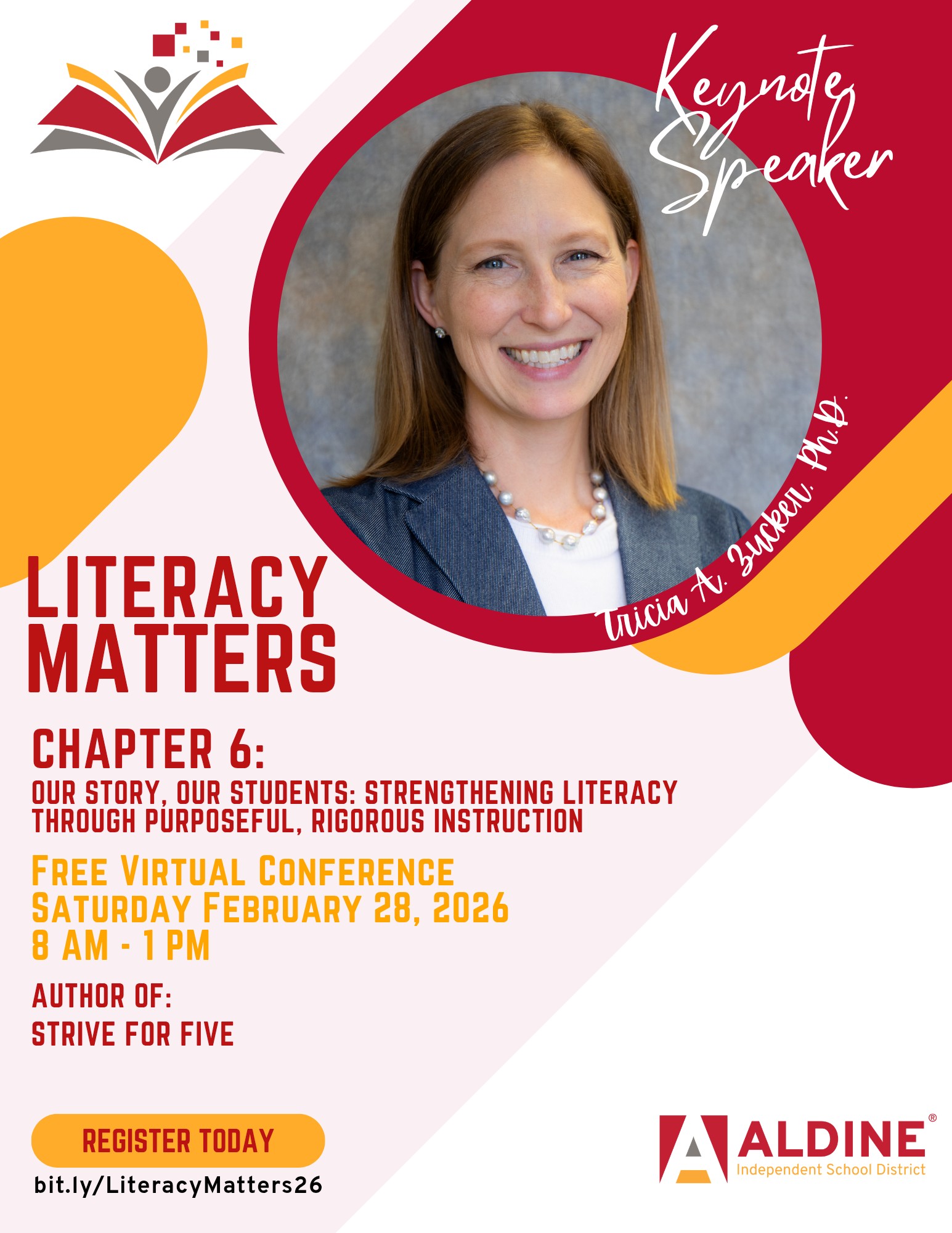 Image of event flyer for the 6th Annual Literacy Matters Conference hosted by Aldine ISD